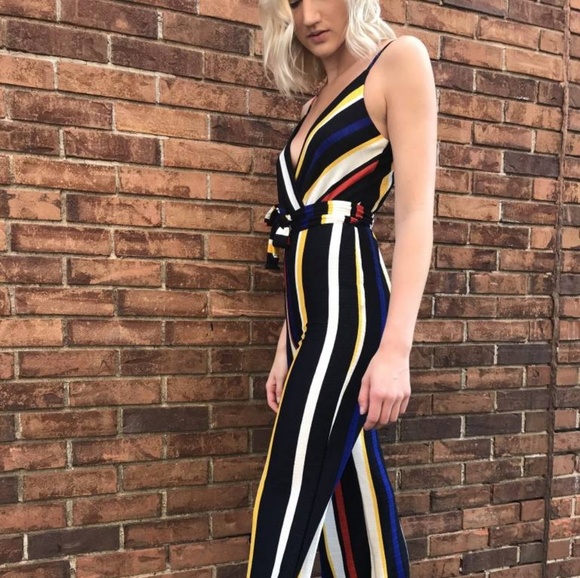 Shop 17 Navy Multi Stripes Jumpsuit - Picture 7 of 8